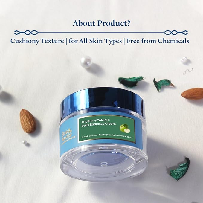 Blue Nectar Plant Based Vitamin C Face Cream for with Natural Green Apple & Almond Oil | Deep Hydration & Nourishing Face Moisturizer for Women (13 Herbs, 1.7 Oz)