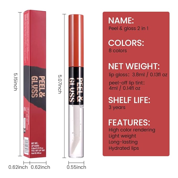 Berry Purple Peel off Lip Stain Lip Oil Dual Ended Combo Set with Tweezer, 2 in 1 Lips Liner Stain Oil Long Lasting Waterproof, High Pigmented Flawless Lips Tint Stick Not Faded Vegan & Cruelty-free
