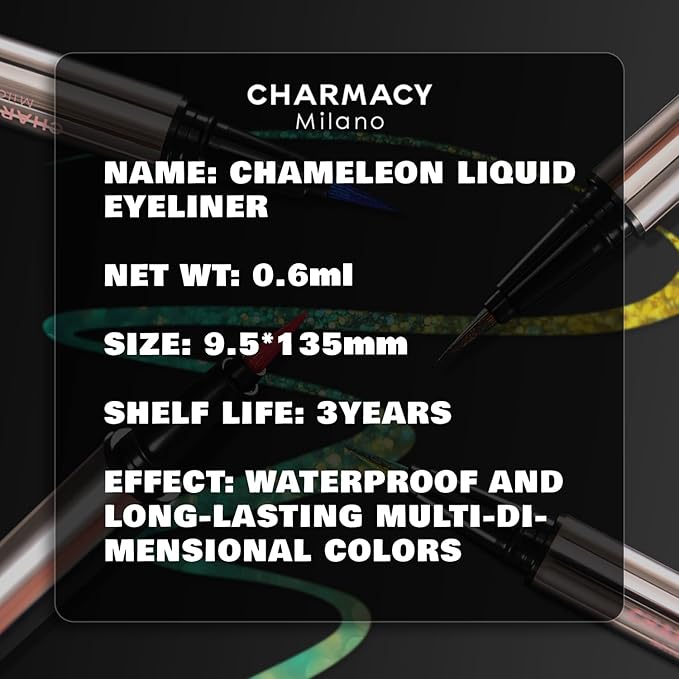 CHARMACY New Chameleon Liquid Eyeliner, Highly Pigmented, Metallic MultiColor Shifting Waterproof, Ultra-Fine Tip, Longwearing, Smudge-proof (A04 Ocean Glint)