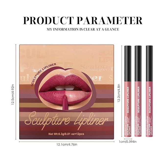 Matte Lip Liner Pencil Set, 12 Colors, Waterproof, Smudge-Proof, Long-Lasting, Semi-Glossy Finish for Defining, Contouring (2#, 3Count (Pack of 1))