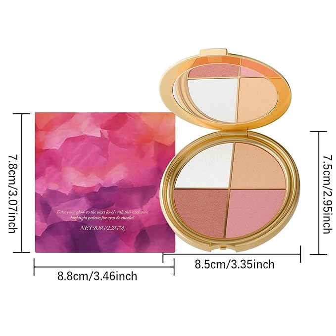 Eye & Cheek Palette - Eyeshadow and Highlighter Makeup, Face Highlighter Palette for Women, Multitasking Blush, Highlighting Eye & Cheek Palette, 4-In-1Makeup Palettes Kit