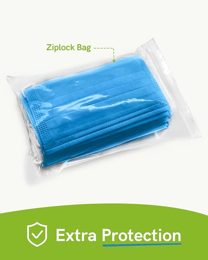 FriCARE Disposable Face Masks, 3-Ply ASTM Level 3 Medical Grade, FSA/HSA Eligible, Breathable & Comfortable for Allergy/Sun Protection, 50 Pack Medium Blue