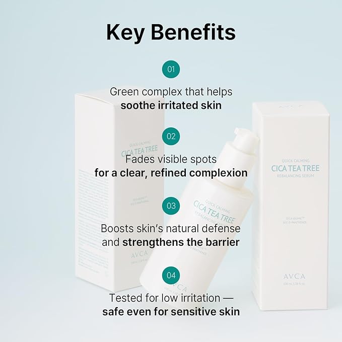 AVCA Quick Calming Cica Tea Tree Serum 100ml(3.38 fl. oz) – Niacinamide & Panthenol, Soothing for Redness and Blemish-Prone Sensitive Skin, Oil-Balancing K-Beauty