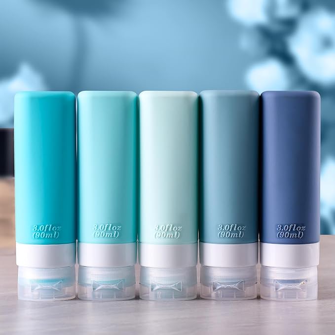 INSFIT Travel Bottles for Toiletries, TSA Approved 3oz Travel Size Containers, BPA Free Leak Proof Squeezable Silicone Tubes for Shampoo Conditioner Lotion Soap with Labels