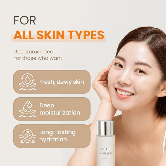 TIRTIR Milk Skin Rice Toner | Deep Moisturizing, Hydrating Toner for face, Niacinamide, Ceramide, Rice Bran Extract, Nature-Oriented Ingredients for Korean Skin Care, Vegan, 1.69 Fl Oz