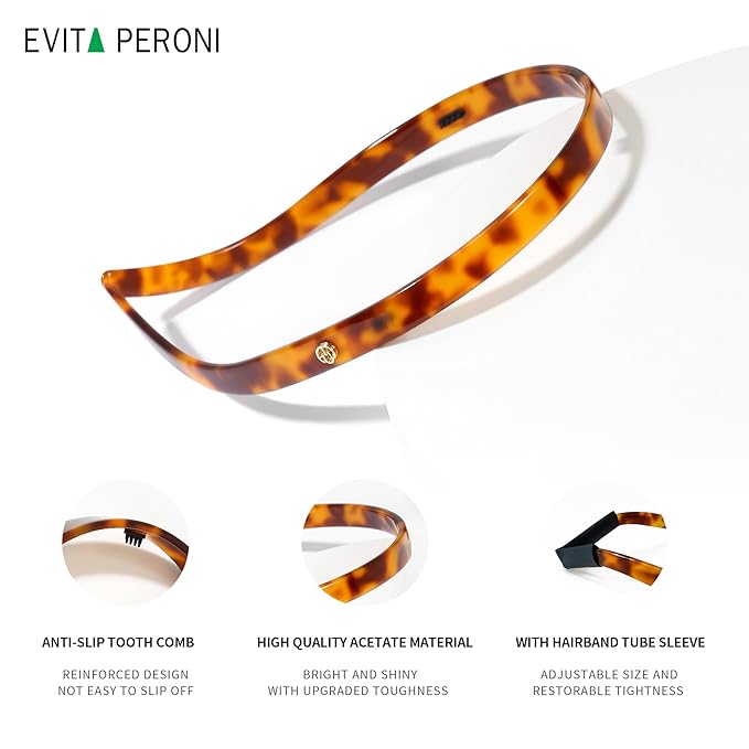 EVITA PERONI Hairband Designed for Eyewear, 3PCS - Basic Color - Tortoise & Amber & Black, Acetate, Fashion Thin Non-Slip Hair Accessories for Women Securing Hair