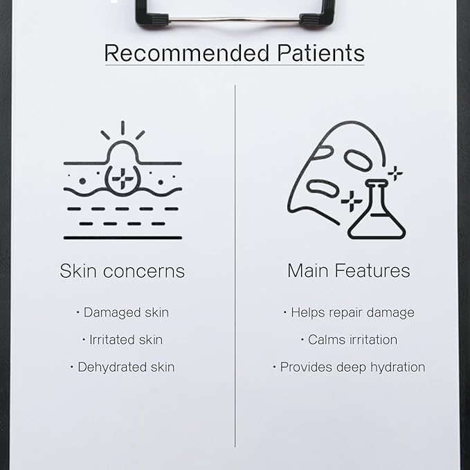 Peptide Recovery Mask with Cica and Rose Water, Calms and Soothes, Antioxidant-Rich Sheet Mask for Sensitive Skin, 7 Count