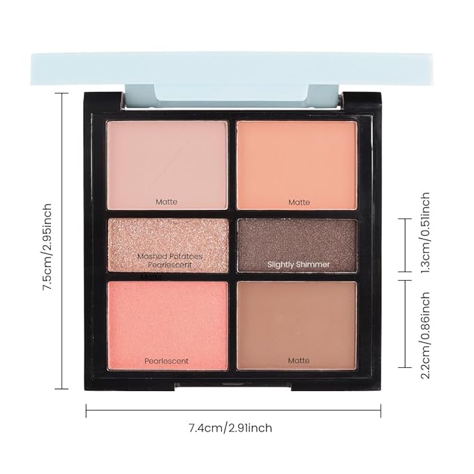 6-Color Eyeshadow Palette Makeup,Velvety Matte & Shimmer Eyeshadow Blend,Warm Peach & Rose Gold Tones Eye Makeup, Long-Lasting Naturing-Looking,Built-In Mirror#02