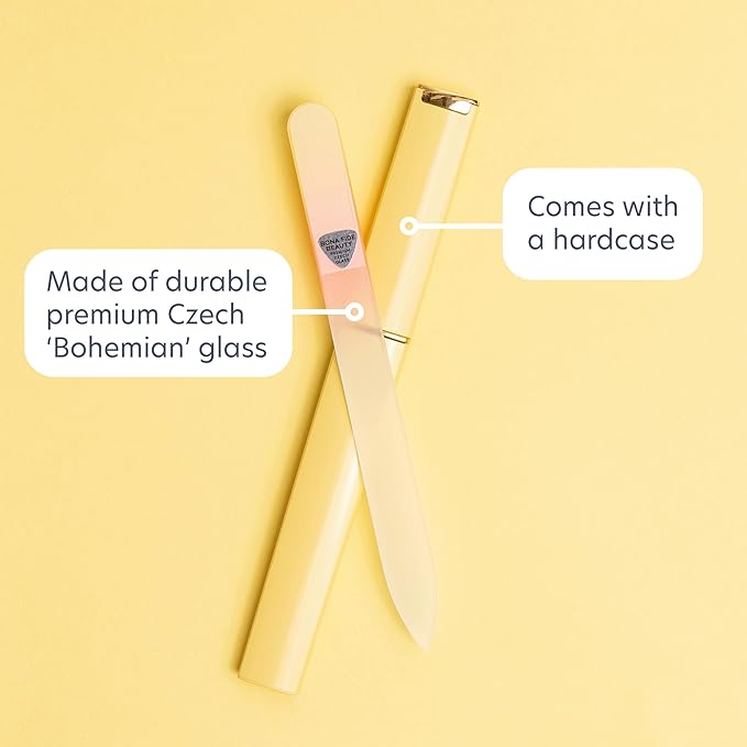 Bona Fide Beauty Czech Glass Nail File for Natural Nails, 1PC Gold Orange High Grit Crystal Nail Filer (180/240) Handcrafted Nail Care from The EU