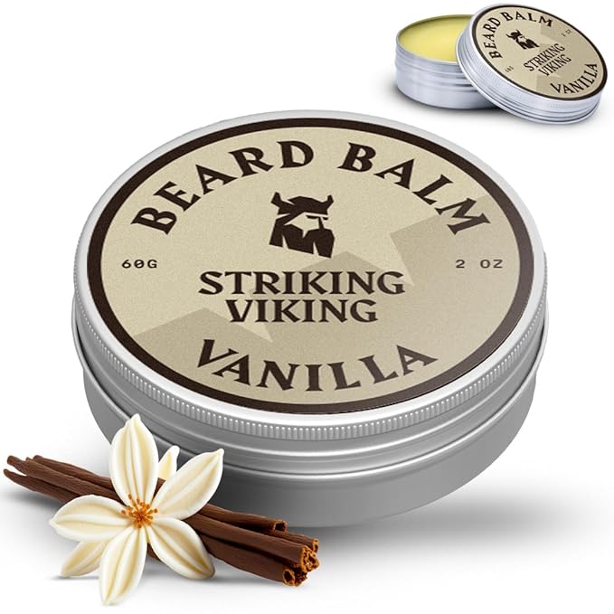 Striking Viking Beard Balm for Men - Leave in Beard Conditioner - Styling Balm Made with Naturally Derived Beard Butter, Argan & Jojoba Oils (2 Ounce (Pack of 1), Vanilla)