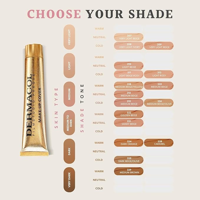 Dermacol - Full Coverage Matte Foundation with SPF 30, Waterproof Foundation for Oily Skin, Acne, & Under Eye Bags, Long-Lasting Makeup, 30g - Shade 207