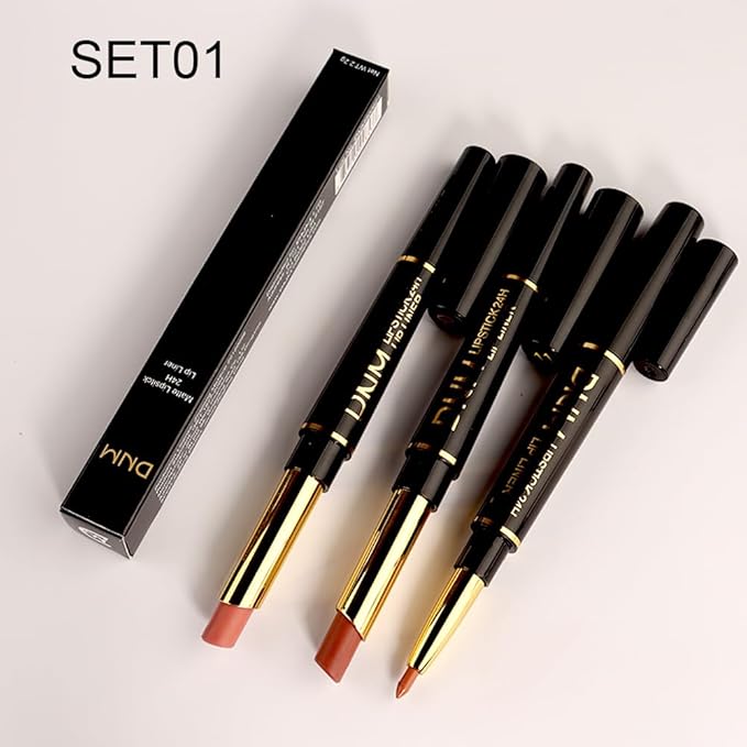 BINGBRUSH 3Pcs Double Ended Nude Brown Matte Lip Liner and Lipstick Makeup Set, Antique Rose Lipliner 24 Hours Original Waterproof Long Lasting Gift Set (3Pcs Set01-Matte:04#11#12#)
