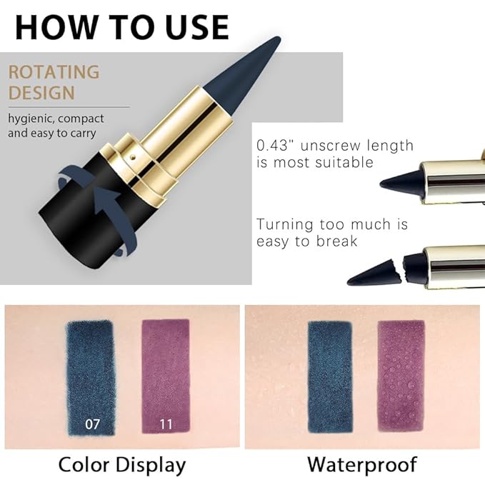 evpct 2Pcs Dark Blue Purple Gel Eyeliner Pencils Eye Black Face Paint Stick Lipstick Halloween Makeup Set Waterproof Smudge Proof Eyeliner Pen Crayon Smokey Eye delineador de ojos contra el agua