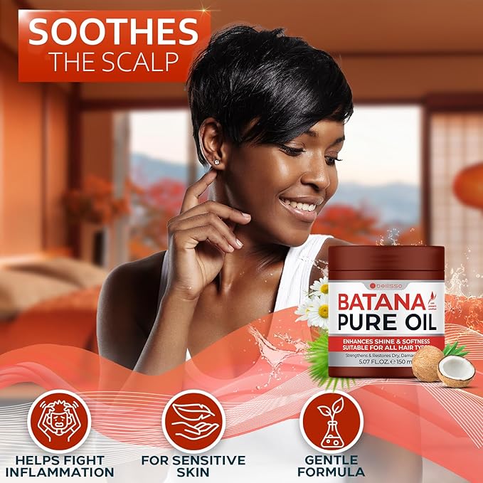 Batana Oil - Pure, Unrefined and Cold Pressed - Volumizing Hair Treatment for Women and Men - Hydrating Nourishment for Dry, Broken and Brittle Split Ends - Deep Hydration and Moisture Hair Mask