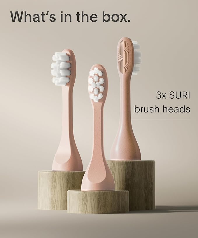 SURI Recyclable Plant-Based, Electric Toothbrush Heads - Built-in Tongue Scraper, Long Lasting Replacement Heads | Compatible Only Sonic Electric Toothbrush - Sunset Bloom, Pack of 3