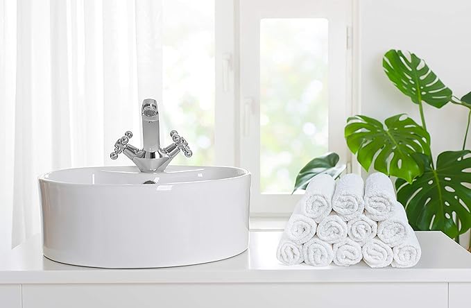 Softolle 100% Cotton Washcloths 24 Pack (12x12 Inches) Soft, Highly Absorbent Washcloth, Face Towels, Wash Cloths for Face, Ring Spun, Bulk Pack (White)