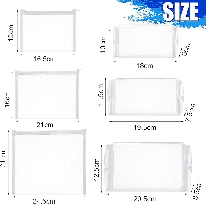 6 Pieces Mesh Makeup Bags Mesh Cosmetic Bag Portable Travel Organizing Zipper Pouch Toiletries Makeup Pouches for Home Office Travel Accessories