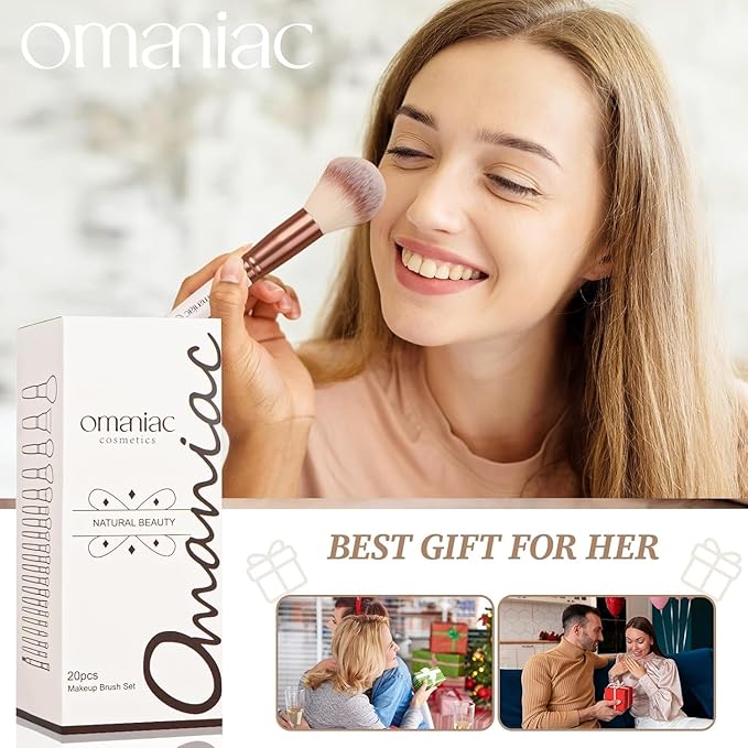 OMANIAC Makeup Brush Set, 20Pcs Professional Makeup Brushes for Foundation,Powder,Eyeshadow,Concealer Cream,Blush Buffe etc,with White Makeup Brushes Kit Case