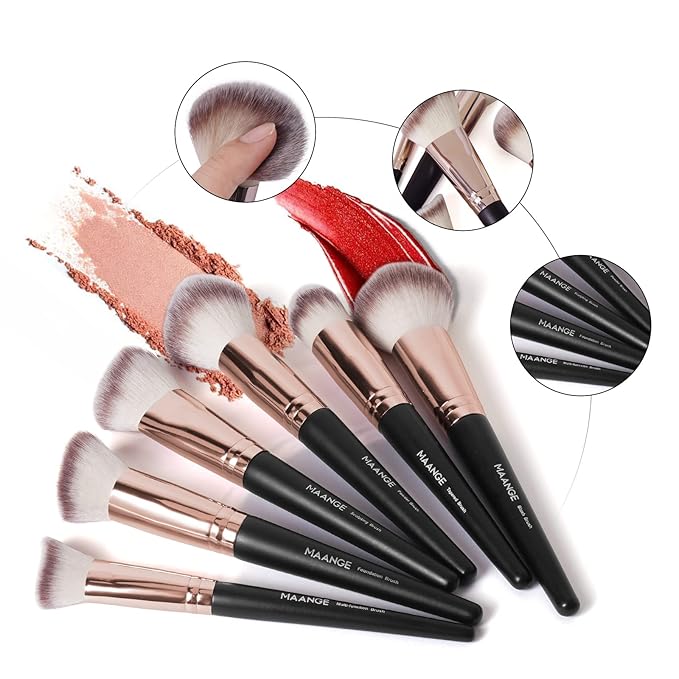 Makeup Brushes with Case, MAANGE 18 Pcs Professional Makeup Brush Set Premium Synthetic Face Kabuki Brush Kit Foundation Blush Powder Eyeshadow Brushes Set Christmas Gift(Coffee)