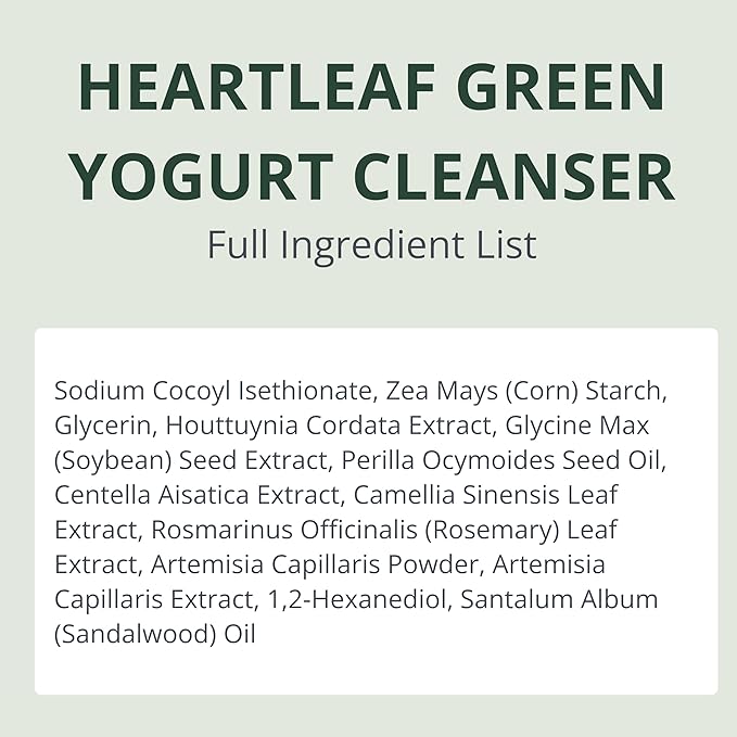Heartleaf Facial Cleanser, Face Mask, Greek Yogurt Cleanser, Soothing, Deep Pore Scrubber & Face Wash with Green Tea, Blackhead Remover, Korean Skin Care (3.38 fl.oz.)