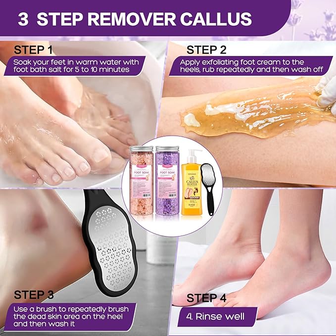 Himalayan Pink FOOT SOAK SALT Kit Tea Tree Oil - Moisturize, Foot Odor cream spa bath massager Epsom Salt foot pedicure at home spa Callus Remover Gel Kit Foot file tools