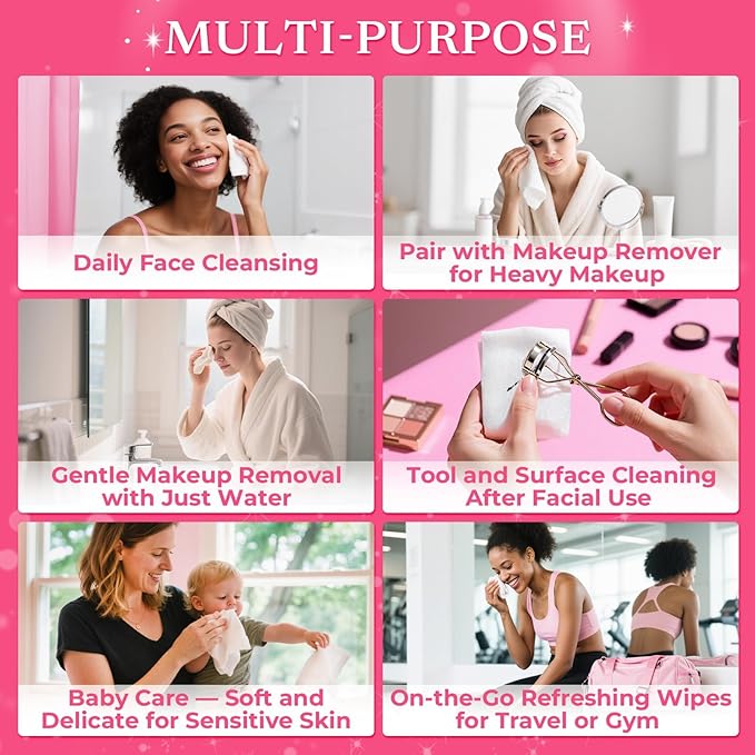 Makeup Remover Little Towels - Ultra Soft Fragrance Free & Alcohol Free Face Towels for Sensitive Skin,(60 Count 480 Uses)Dry Wipes Travel Firendly