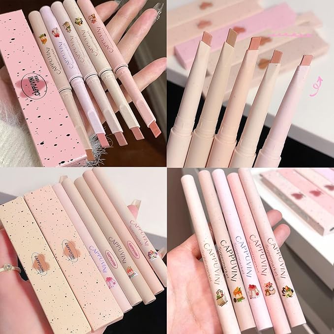 5 Colors Lip Liner Pen Set, 5pcs Nude Pink Lipstick Set, Longwear Waterproof Creamy Matte Finish Lip Pencil for Defines Perfect Lip Shape