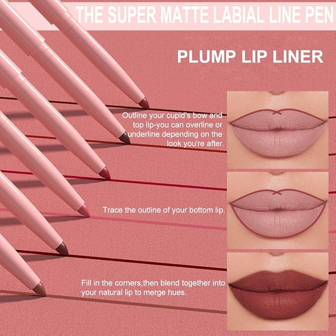 evpct Mauve Red Matte Creamy Retractable Lip Liner Pencils for Shaping & Sculpting Lips, Lip Pencils for Women Long Lasting Waterproof Rich Lip Colors Liner Crayon Lipstick delineador de labios 08