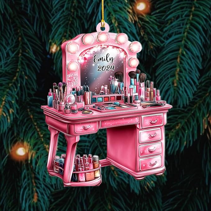 Personalized Makeup Tools Ornament โ Custom Beauty Christmas Tree Decoration, Holiday Keepsake Gift for Makeup Artists, Cosmetologists, Beauty Lovers, Salon Owners, Families and Coworkers (MKH5)