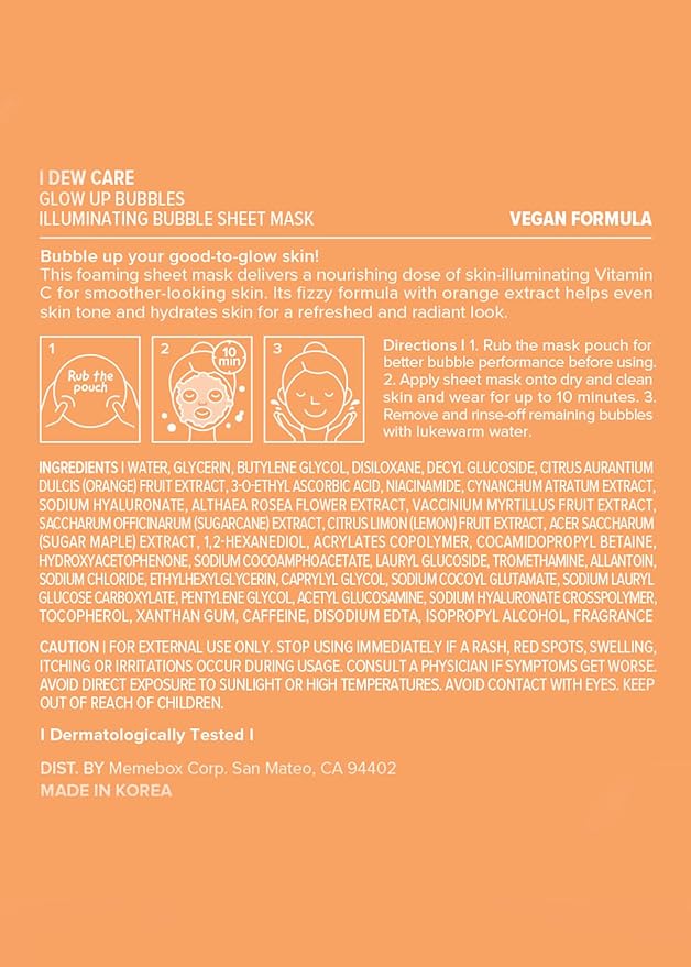 I DEW CARE Face Sheet Mask - Glow Up Bubbles | Vitamin and Niacinamide, Daily Skin Care,Facial Treatment, Illuminating, Detox, Moisturizing, Korean Sleeping Face Mask, Hydartion, Anti Wrinkle, 5ea