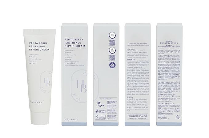 HEVEBLUE Penta Berry Panthenol Repair Cream - Vegan, Centella, Cica Barrier, Restore Moisture Balance, Deep Hydration, Sensitive Skin, Low Irritation, Korean Skincare, K-Beauty, Hypoallergenic