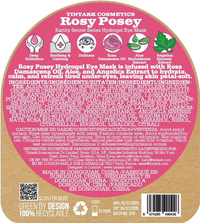 Rosy Posey Calm Repair 5′ Hydrogel Under-Eye Patches, 28 Pairs — 5-Minute Soothing, Deep Hydration & Glow — Natural Rose Note · Ophthalmologist Tested