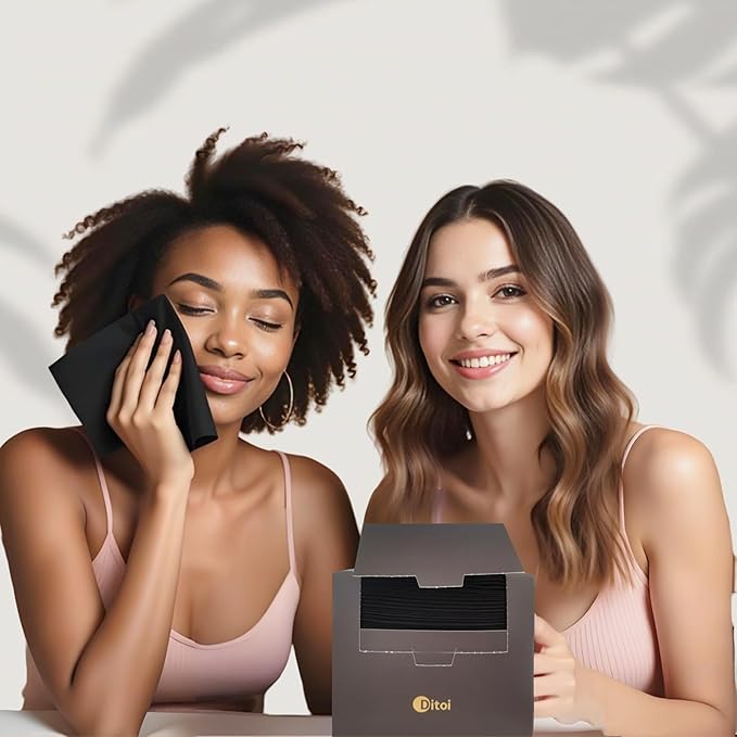 Ditoi Face Towels, Disposable Black Paper Towels, Light Exfoliation for Oily Skin,Facial Towels XL for Makeup Remover & Skincare,10"×12", 50 Count