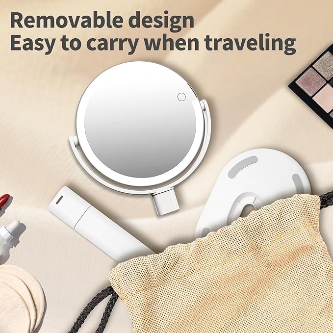 Makeup Mirror with Lights, 10x Magnifying Mirror with Light, 3 Color Lights, Double Side Touch Control, Height Adjustable, Vanity Mirror for Travel, Type-C Fast Charge, Gifts for Women