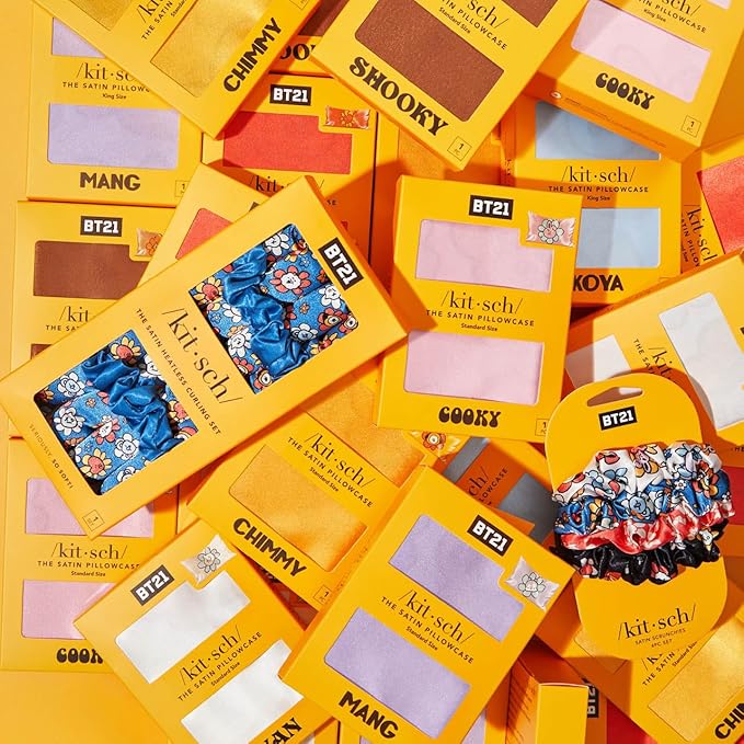 Kitsch x BT21 (RJ) Satin Pillowcase with Zipper for Hair & Skin - Softer Than Silk Pillow Cases, Smooth Cooling Pillow Cover, Wrinkle-Free, Machine Washable, Queen/Standard (19x26)