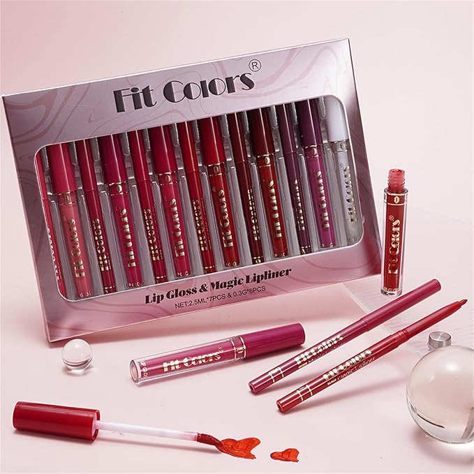 BONNIE CHOICE 13Pcs Matte Liquid Lipstick + Lip Liner Pens Set, 6 Matte Lipstick+6 Matching Smooth Lipliner+ 1Pcs Lip Plumper Makeup Set Kit, Waterproof Long Lasting 24 Hour Lip Makeup Gifts for Women