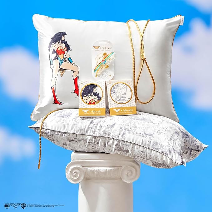 Kitsch Wonder Woman (Comic) Satin Pillowcase with Zipper Softer Than Silk, Luxury Cooling Pillowcase for Hair & Skin, Wrinkle Prevention, King Size (19X36)