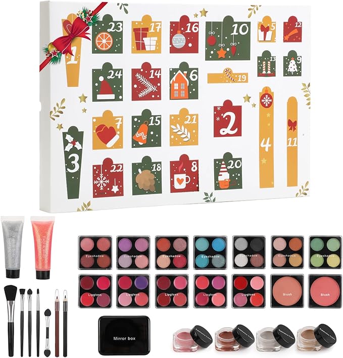 Christmas Makeup Advent Calendar 2025 for Teens Girls, 30pcs Advent Beauty Calendar, 24 Days Christmas Countdown Calendar Makeup Gift Set, Xmas Gift Box for Teens Girls Full Kit