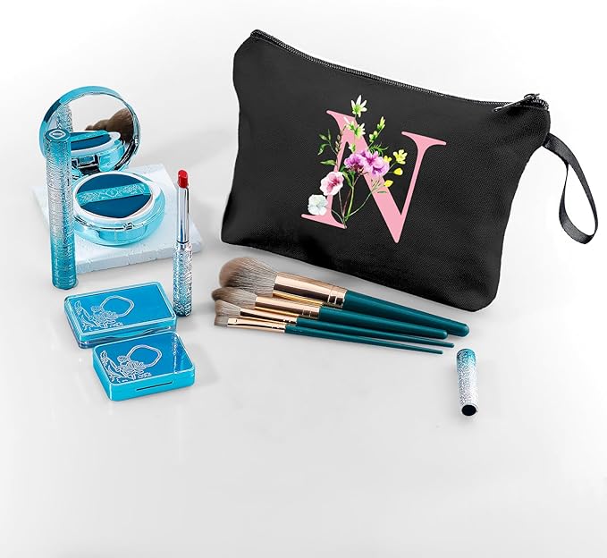 SEAMOON Bride to be Birthday Womens Unique Initial Monogram Gifts for Women Mom Personalized Travel Makeup Cosmetic Bag with Mirror Valentines Mothers Day Christmas Graduation N