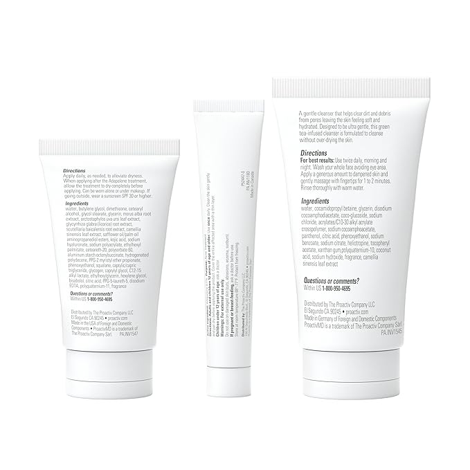 ProactivMD Adapalene Gel Acne Kit - with Adapalene Gel Acne Treatment, Green Tea Face Cleanser, and Moisturizer with Hyaluronic Acid- 90 Day Kit