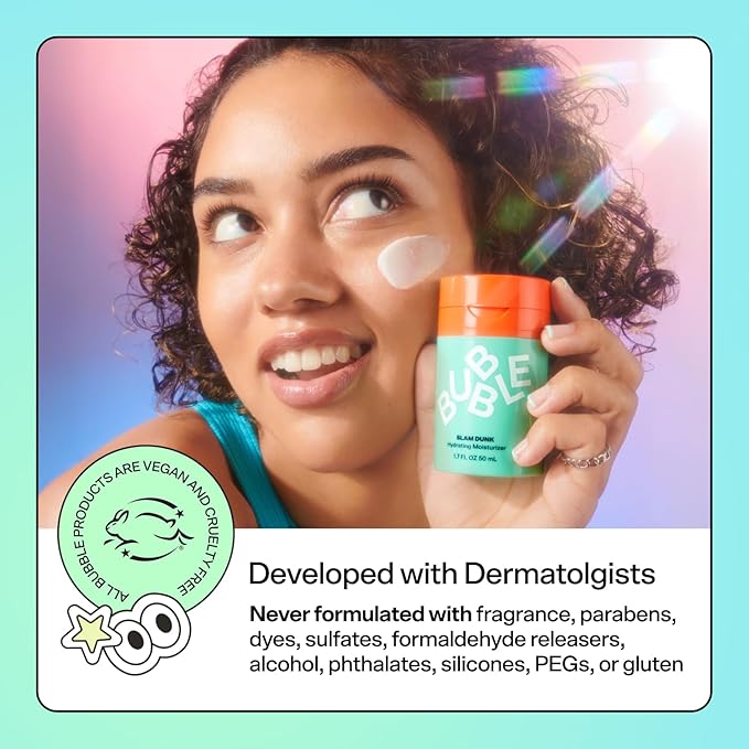 Bubble Skincare Slam Dunk Face Moisturizer for Dry Skin (50ml) + Fresh Start Exfoliating Gel Cleanser (125ml)