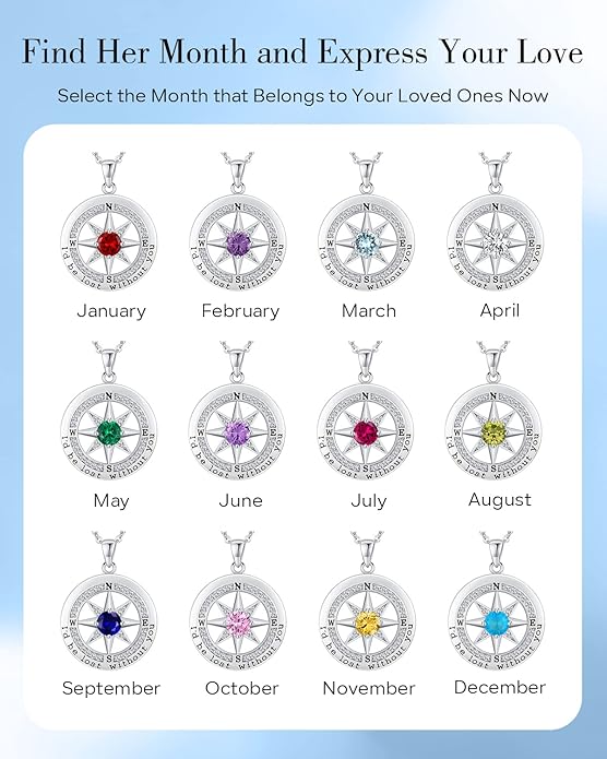 S925 Necklace Gift for Wife |Compass Jewelry |Women Anniversary |Sterling Silver |Girlfriend Birthday Gifts for Her Valentines |I'd be Lost without You |Jewel 18K Gold