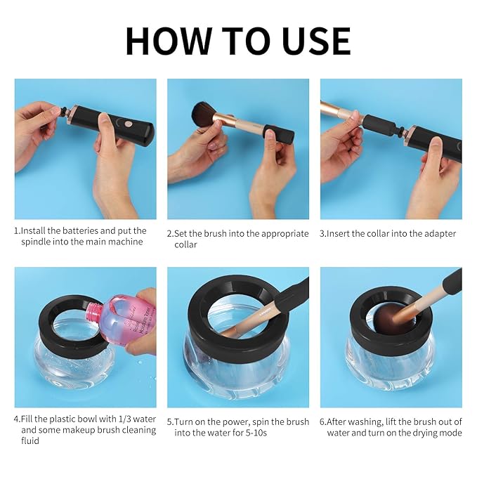 Senbowe Upgraded Makeup Brush Cleaner and Dryer Machine, Electric Cosmetic Automatic Brush Spinner with 8 Size Rubber Collars, Wash and Dry in Seconds, Deep Cosmetic Brush Spinner for All Size Brushes