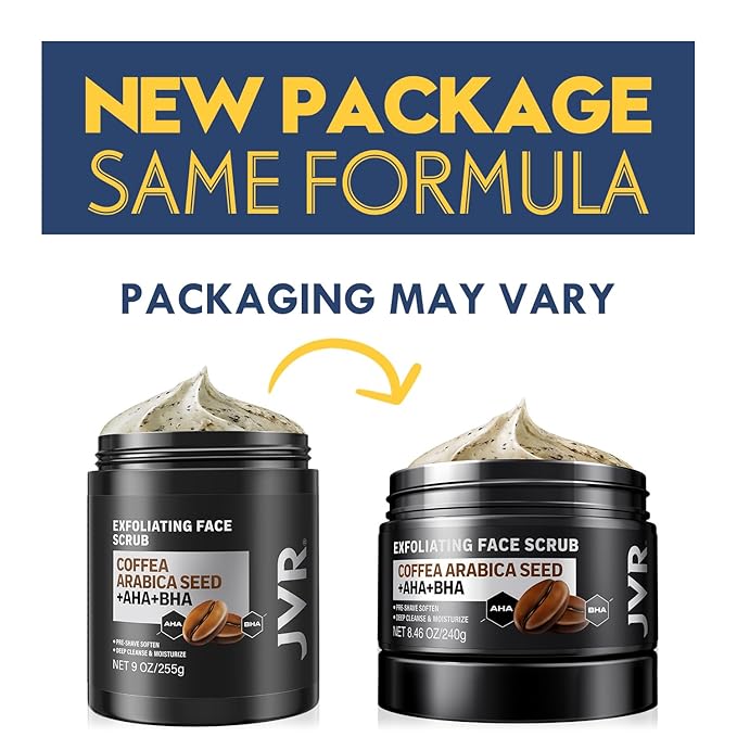 Face Scrub for Men, Facial Scrub for Deep Exfoliating, Cleansing, Removing Blackheads, Ingrown Hairs, Pre-shave Soften, Organic Formulated with Coffee Extract, AHA and BHA Face Exfoliator (8.46 oz)