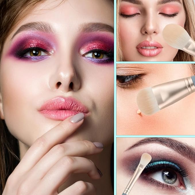 Makeup Brushes With Bag 10PCs Professional Makeup Brush Set,Premium Synthetic Foundation Concealer Powder Blush Eyeshadow Eyebrow Blending Travel Make Up Brushes (Blue)