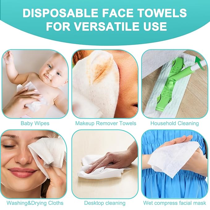Disposable Face Towel Soft and Thick Cotton Dry Wipes Facial Cloths for Washing and Drying Double-sided Makeup Remover Dry Wipes for Cleansing, Skincare and Makeup Remover (pack of 2)