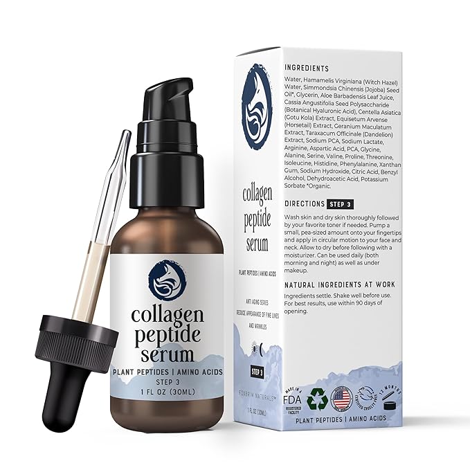 Peptide Collagen Serum 1 fl oz – Anti-Aging Face Serum Reduces Wrinkles, Firms & Improves Elasticity, Vegan Skincare, Clean Formula, Sensitive Skin Safe, Made in USA