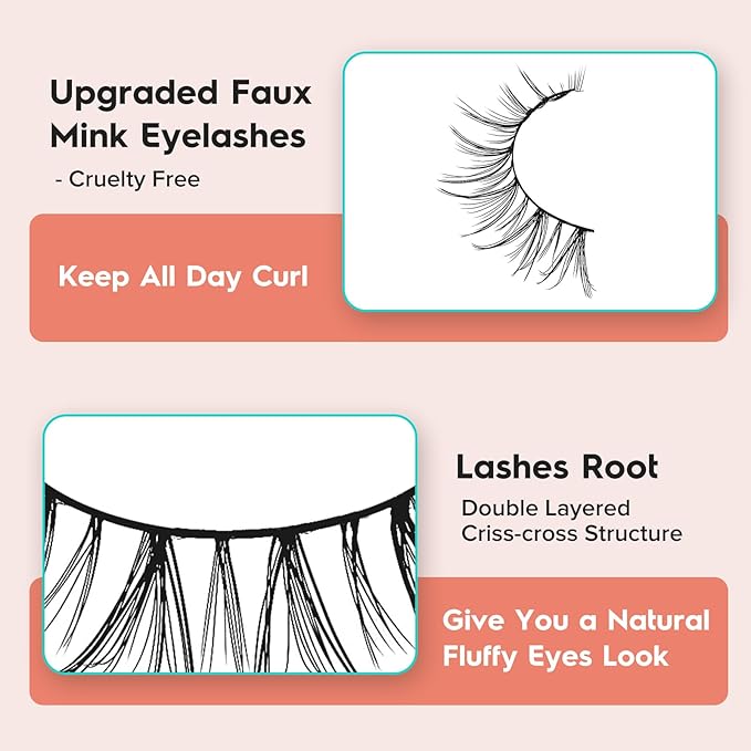 False Eyelashes Natural Lashes Wispy 10mm Short Eyelashes Natural Anime Lashes Thin Band Strip Eyelashes Curly False Eye Lashes Pack 7 Pair Siligli Lashes That Looks Like Extensions