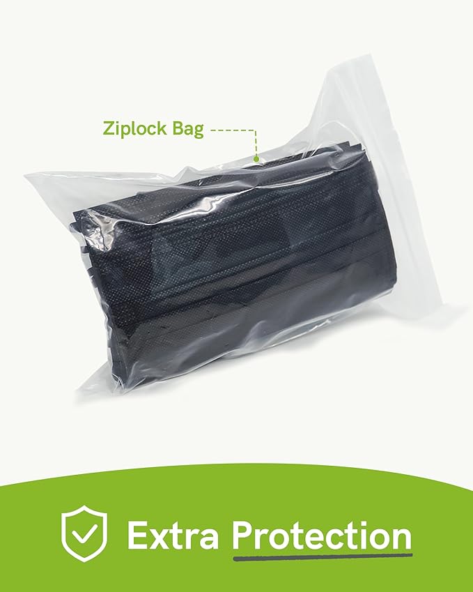 FriCARE Disposable Face Masks, 3-Ply ASTM Level 3 Medical Grade, FSA/HSA Eligible, Breathable & Comfortable for Allergy/Sun Protection, 50 Pack Black