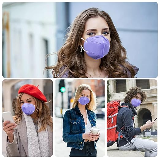 KN95 Face Masks 50 Pcs, 5-Ply Protection Purple KN95 Mask, Disposable Face Masks for Adults